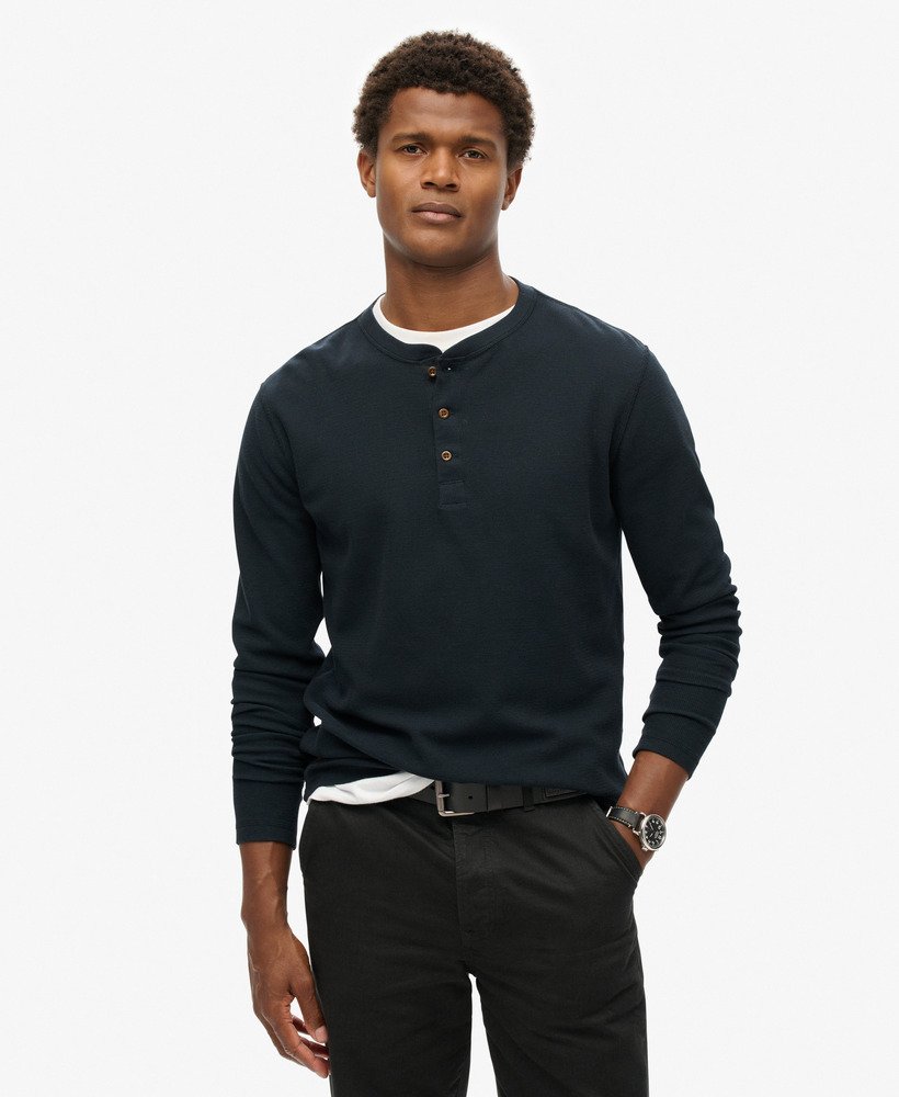 top met lange mouwen en wafelstructuur en halve knoopsluiting in eclipse navy