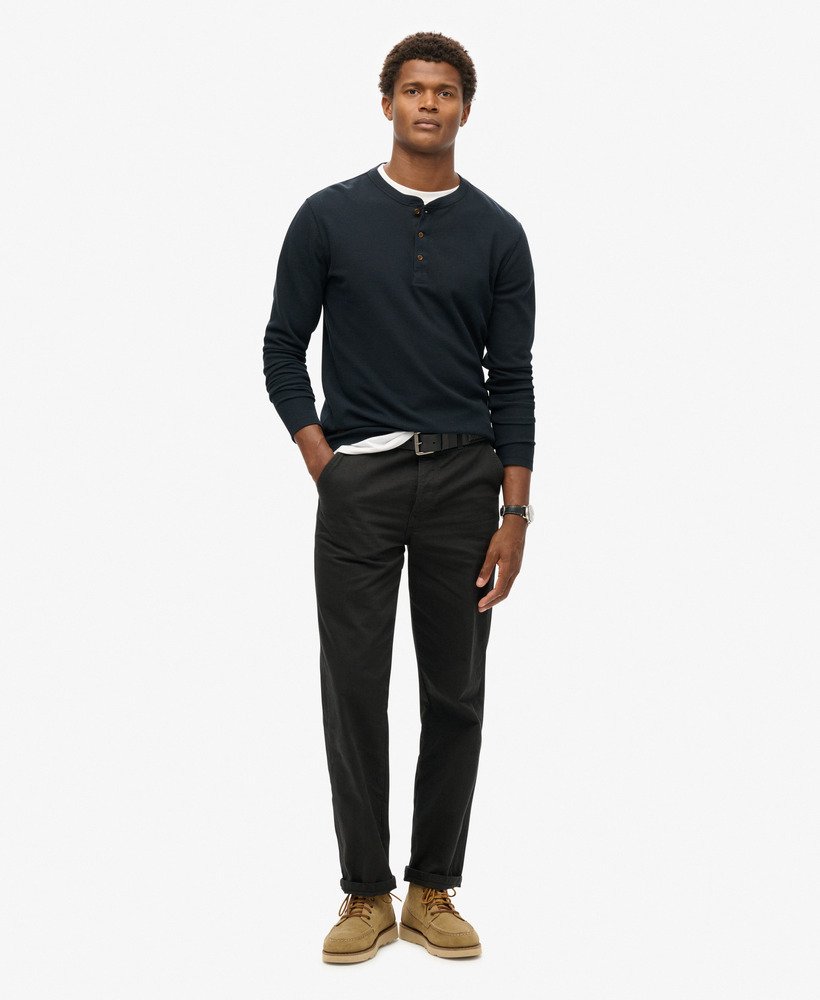 top met lange mouwen en wafelstructuur en halve knoopsluiting in eclipse navy