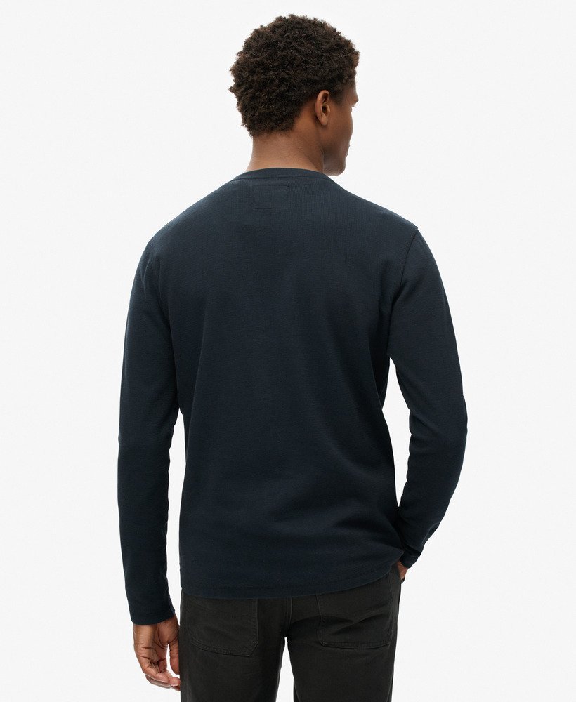 top met lange mouwen en wafelstructuur en halve knoopsluiting in eclipse navy