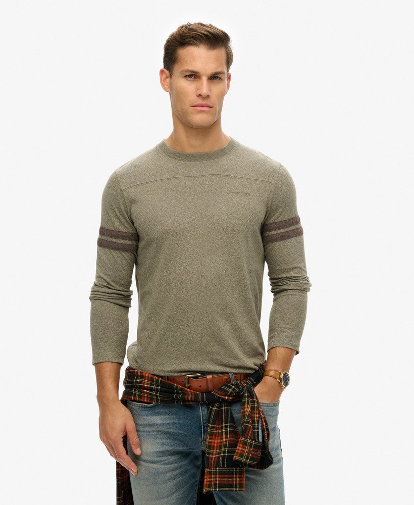 essential logo varsity top met lange mouwen in ash olive marlcocoa brown marl