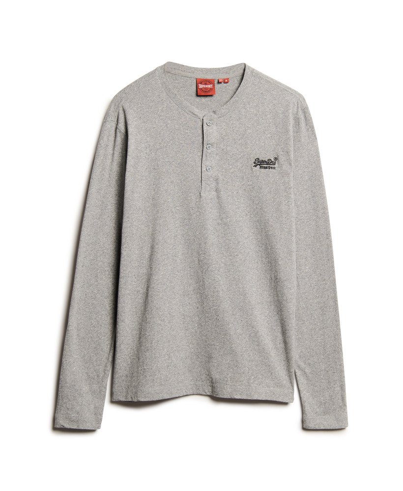 vintage top met geborduurd logo en halve knoopsluiting in donkergrijs gemêleerd.