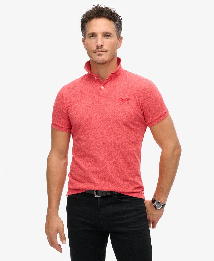 klassiek piqué poloshirt in hibiscusrood gemêleerd