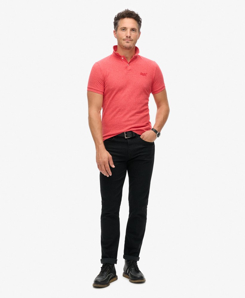 klassiek piqué poloshirt in hibiscusrood gemêleerd
