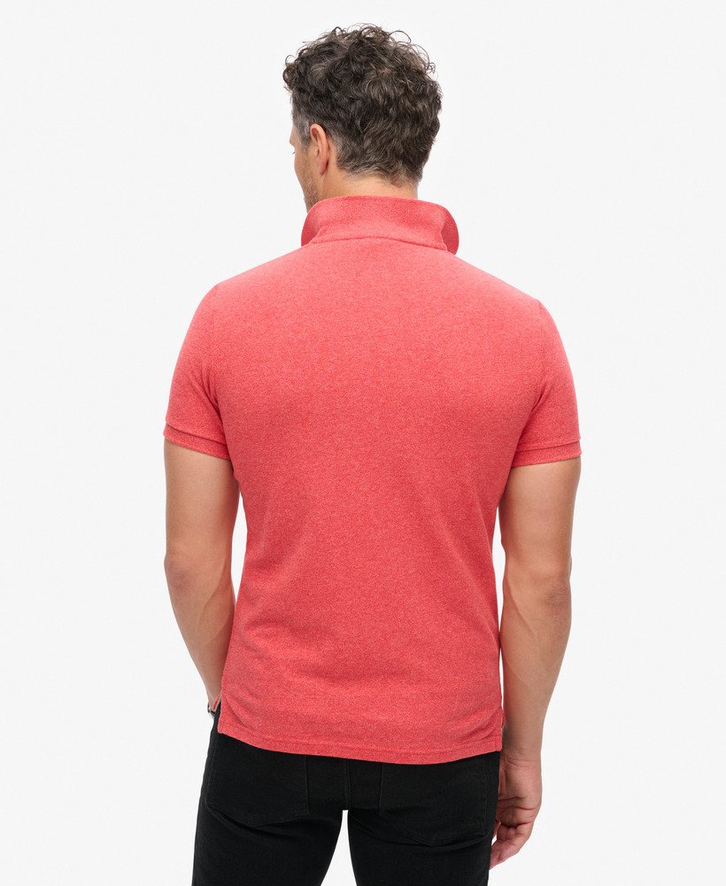 klassiek piqué poloshirt in hibiscusrood gemêleerd