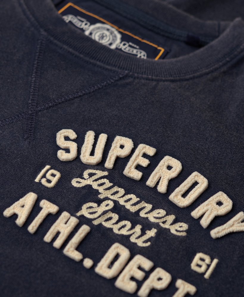vintage sportieve top met lange mouwen in diep marineblauw.