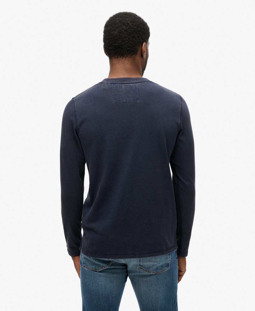 vintage sportieve top met lange mouwen in diep marineblauw.