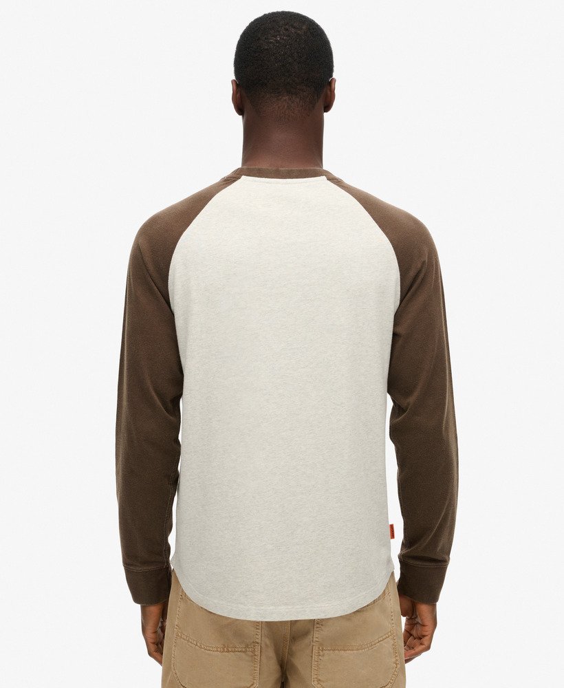 essential logo baseball long sleeve top in lightning grey grindlebracken brown