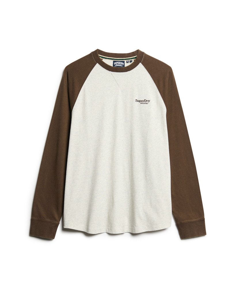 essential logo baseball long sleeve top in lightning grey grindlebracken brown