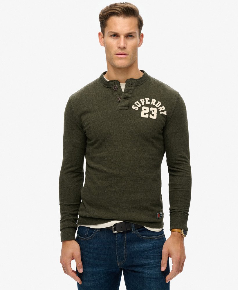vintage sportieve top met lange mouwen in de kleur grandad in de kleur campus green grit.