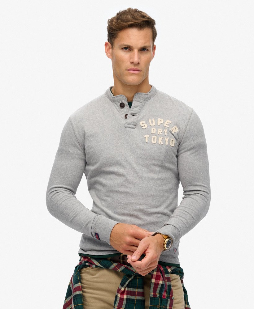 vintage sportieve top met lange mouwen in cadet grey marl-stijl.
