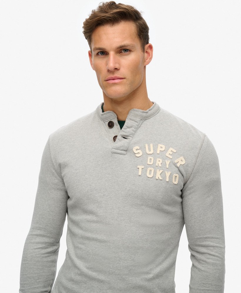 vintage sportieve top met lange mouwen in cadet grey marl-stijl.
