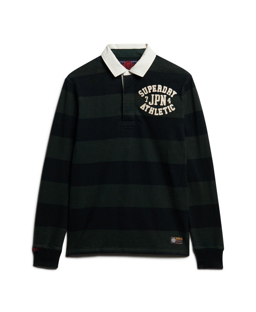 atletisch rugbyshirt in donkergroengewassen zwart