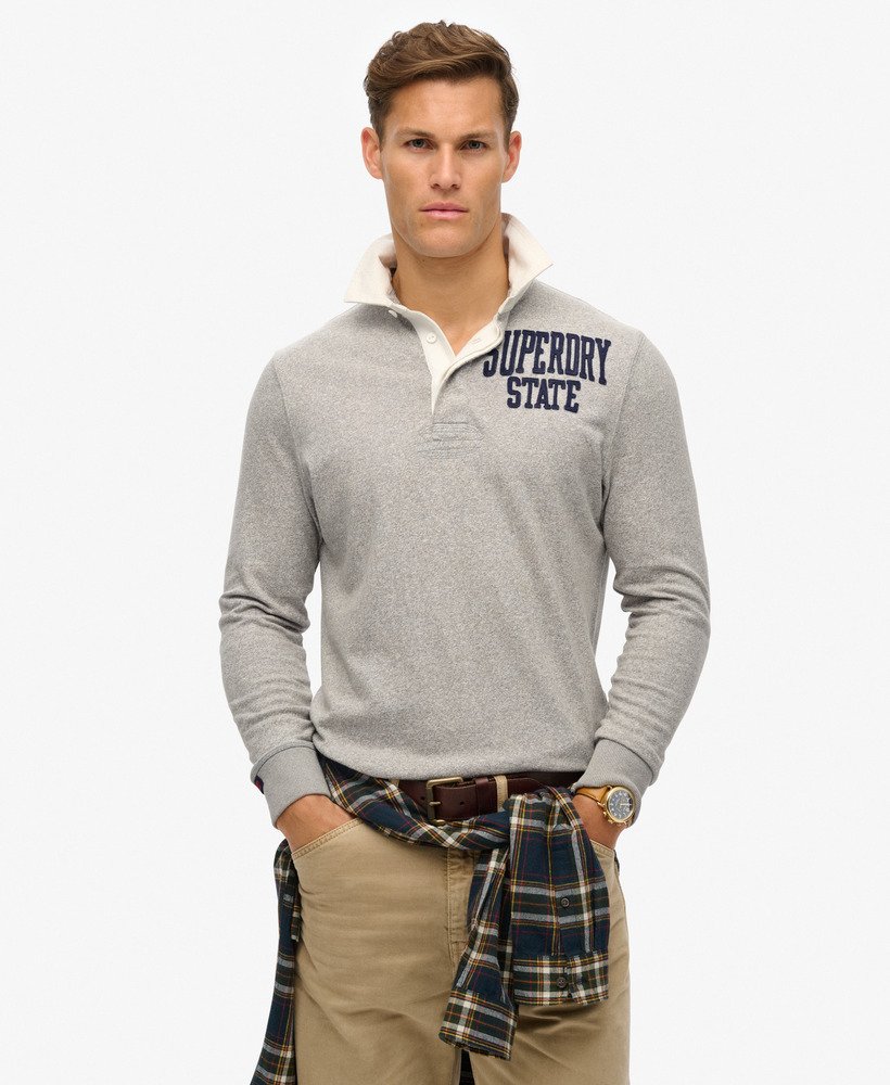sportief rugbyshirt in vintage sweatstof lichtgrijs gemêleerd.