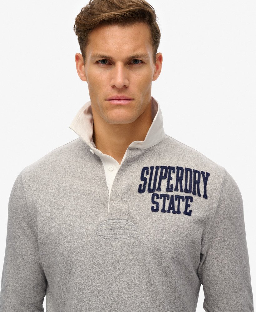 sportief rugbyshirt in vintage sweatstof lichtgrijs gemêleerd.