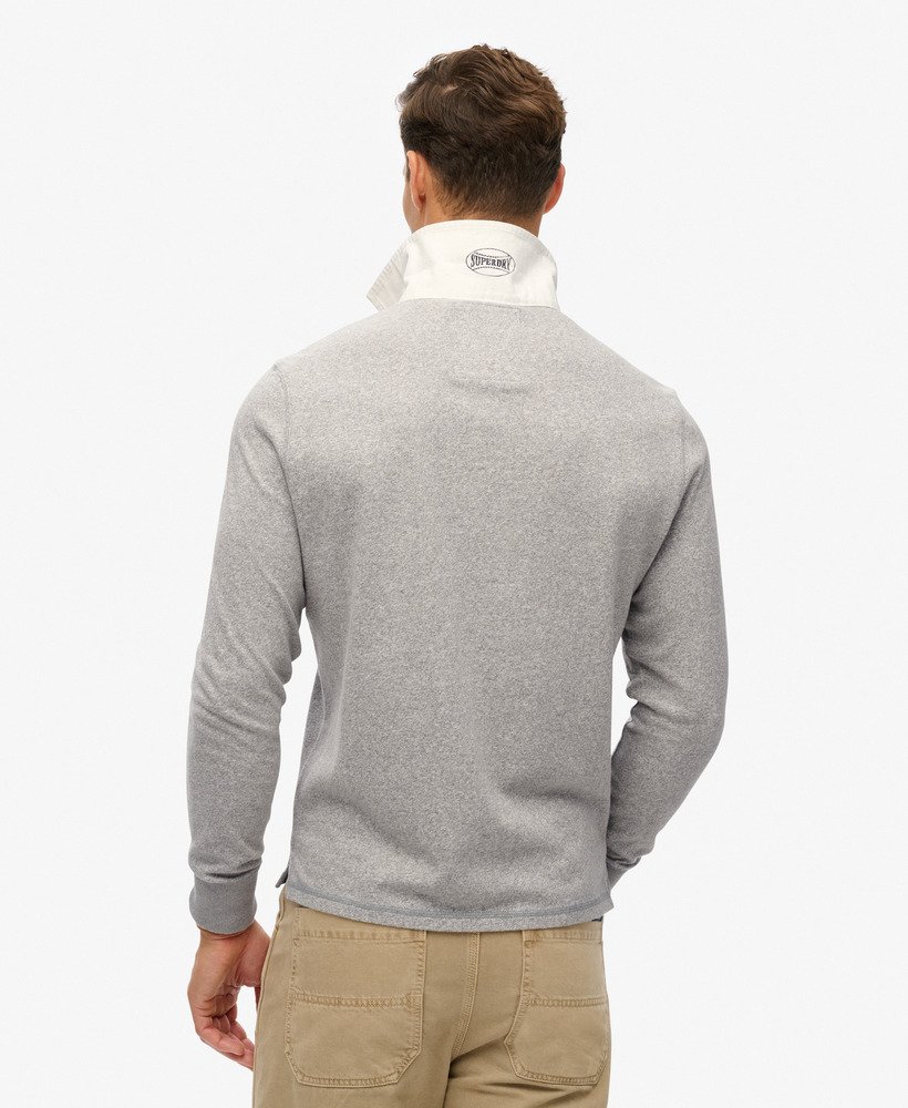 sportief rugbyshirt in vintage sweatstof lichtgrijs gemêleerd.