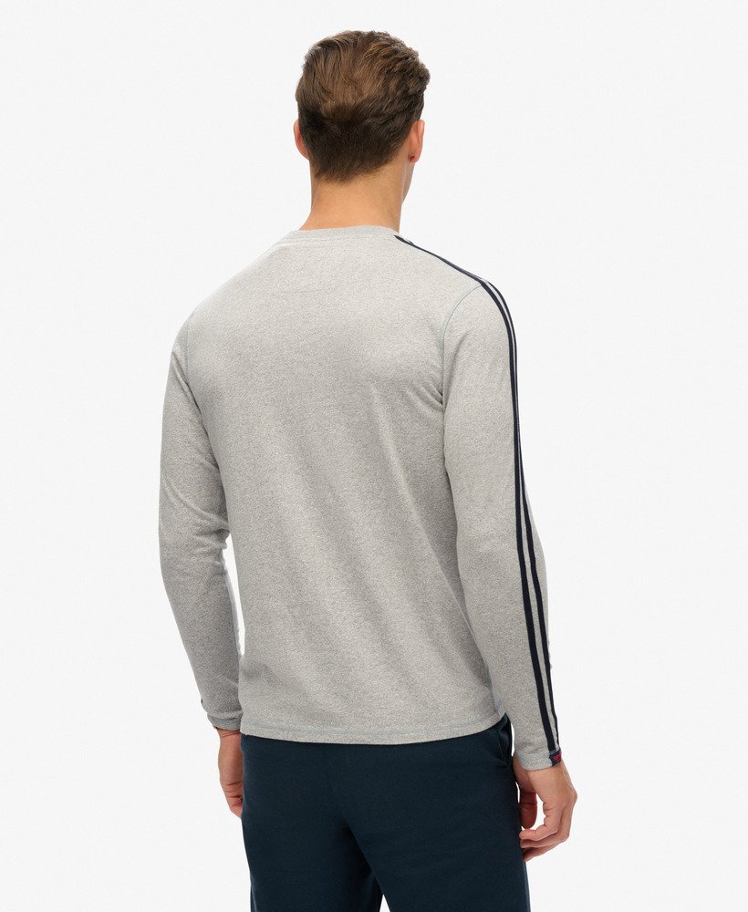 vintage sportieve top met lange mouwen en strepen in vintage sweatstof lichtgrijs gemêleerd.