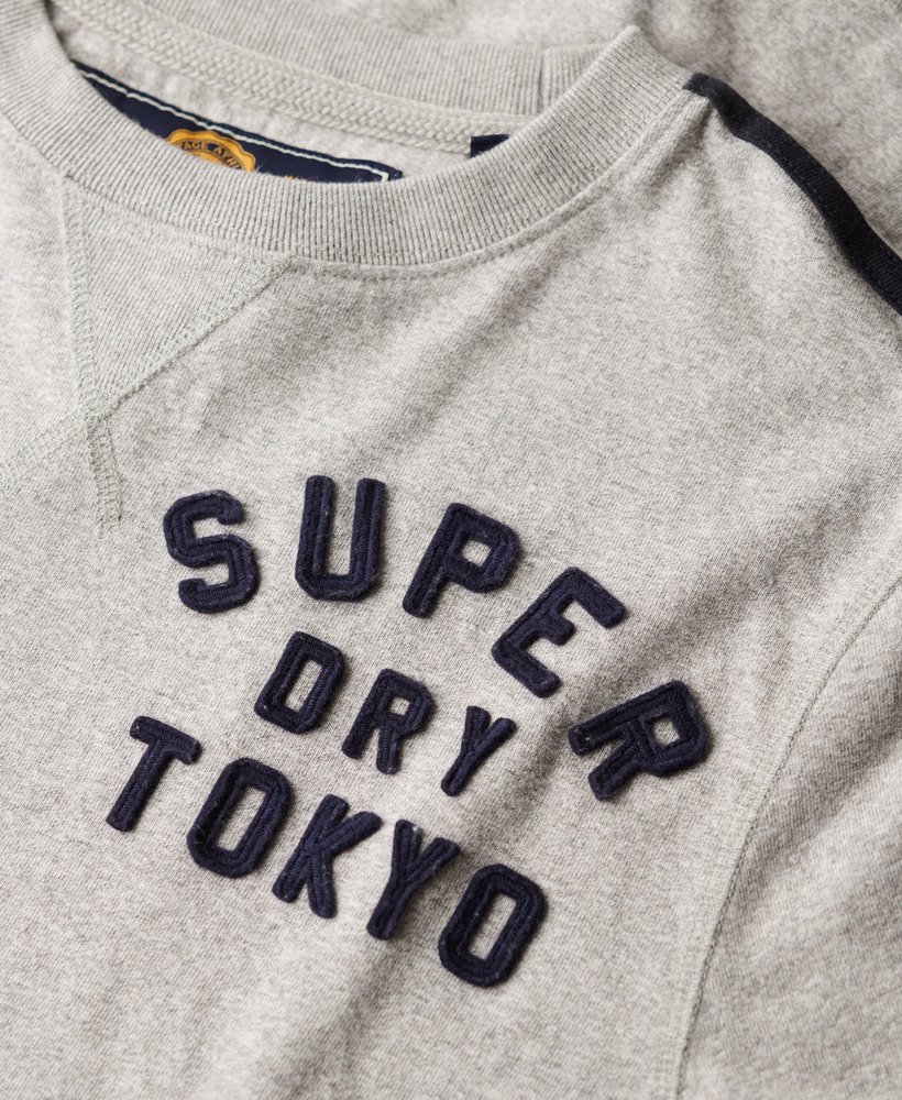 vintage sportieve top met lange mouwen en strepen in vintage sweatstof lichtgrijs gemêleerd.