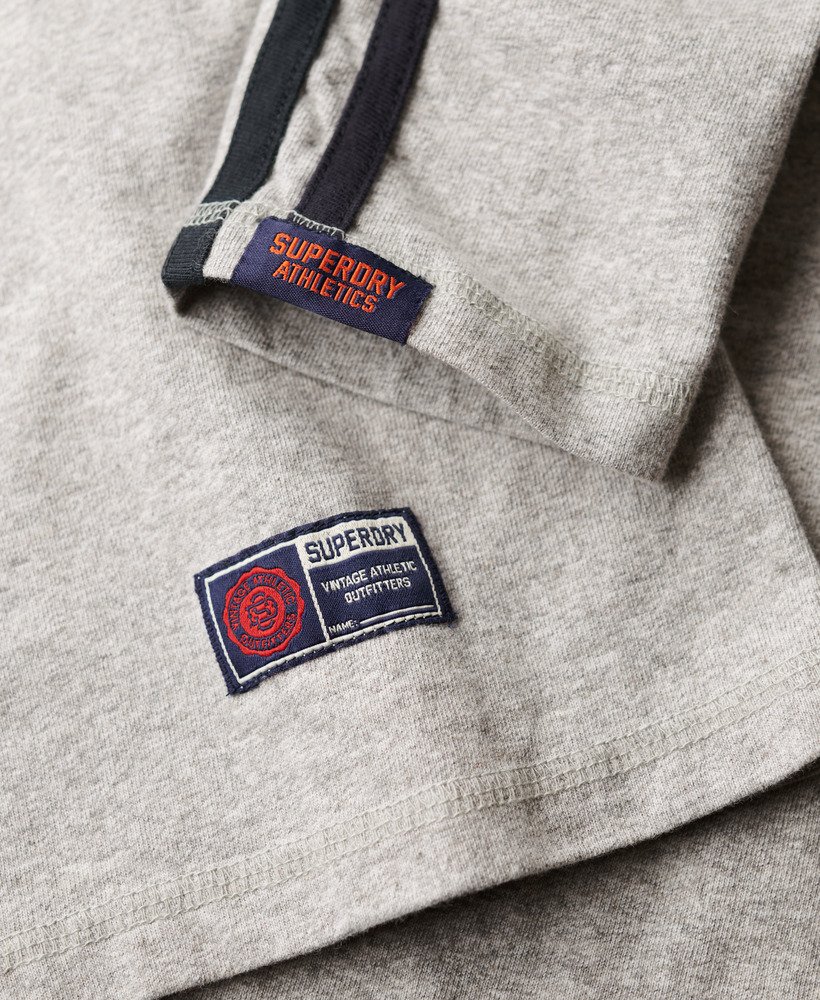 vintage sportieve top met lange mouwen en strepen in vintage sweatstof lichtgrijs gemêleerd.