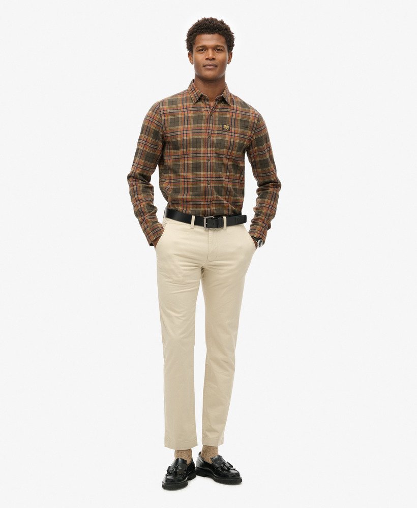 slim fit taps toelopende stretch chino broek in pelican beige