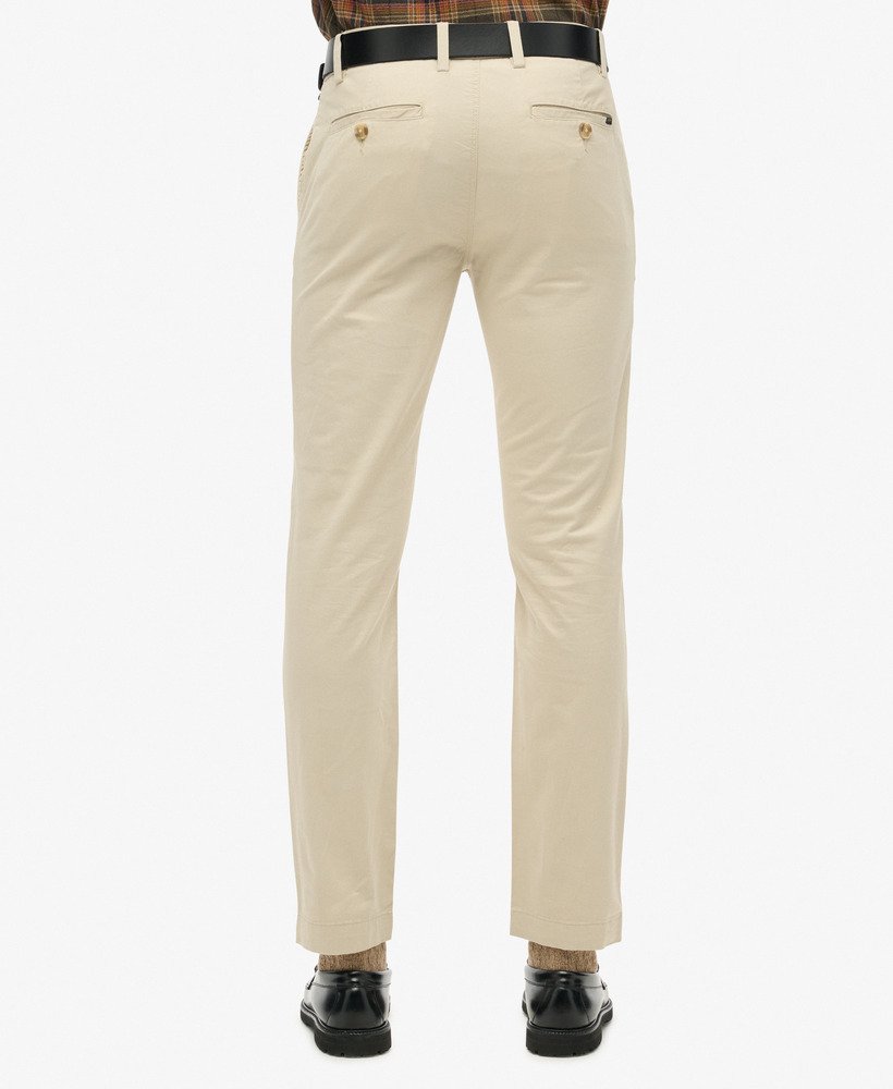 slim fit taps toelopende stretch chino broek in pelican beige