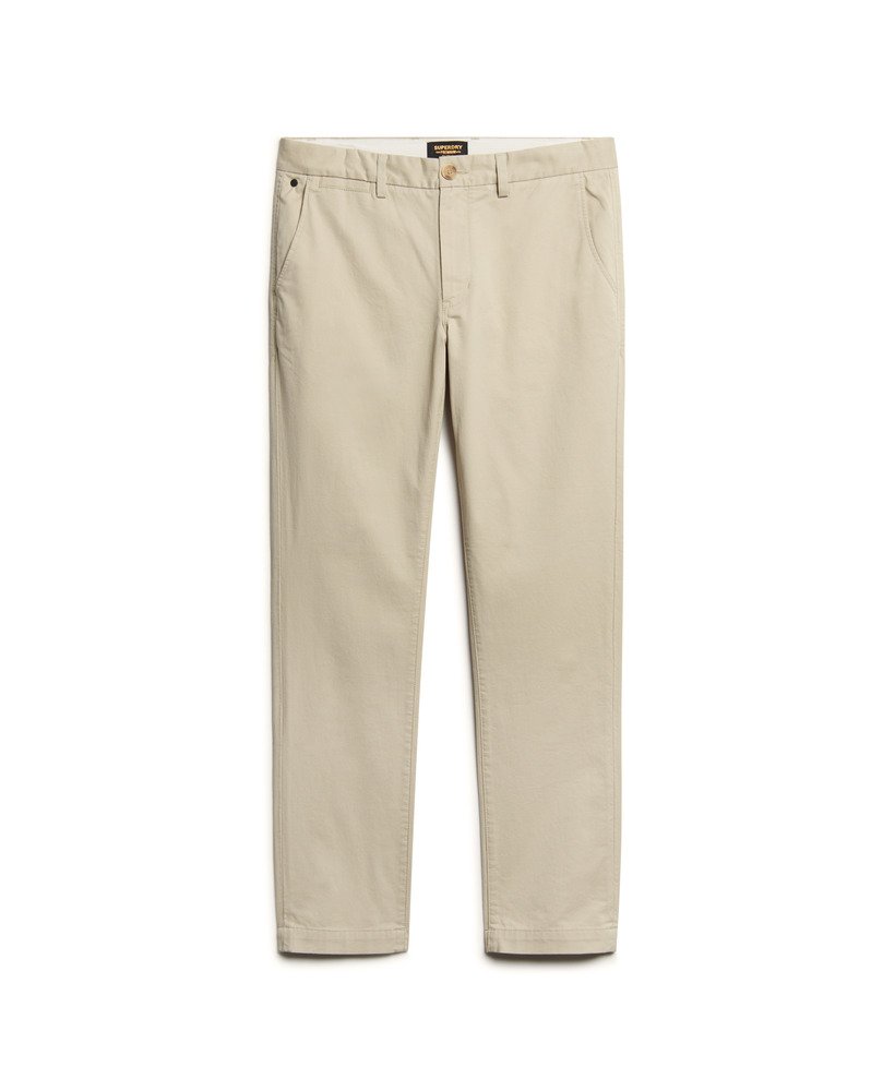 slim fit taps toelopende stretch chino broek in pelican beige