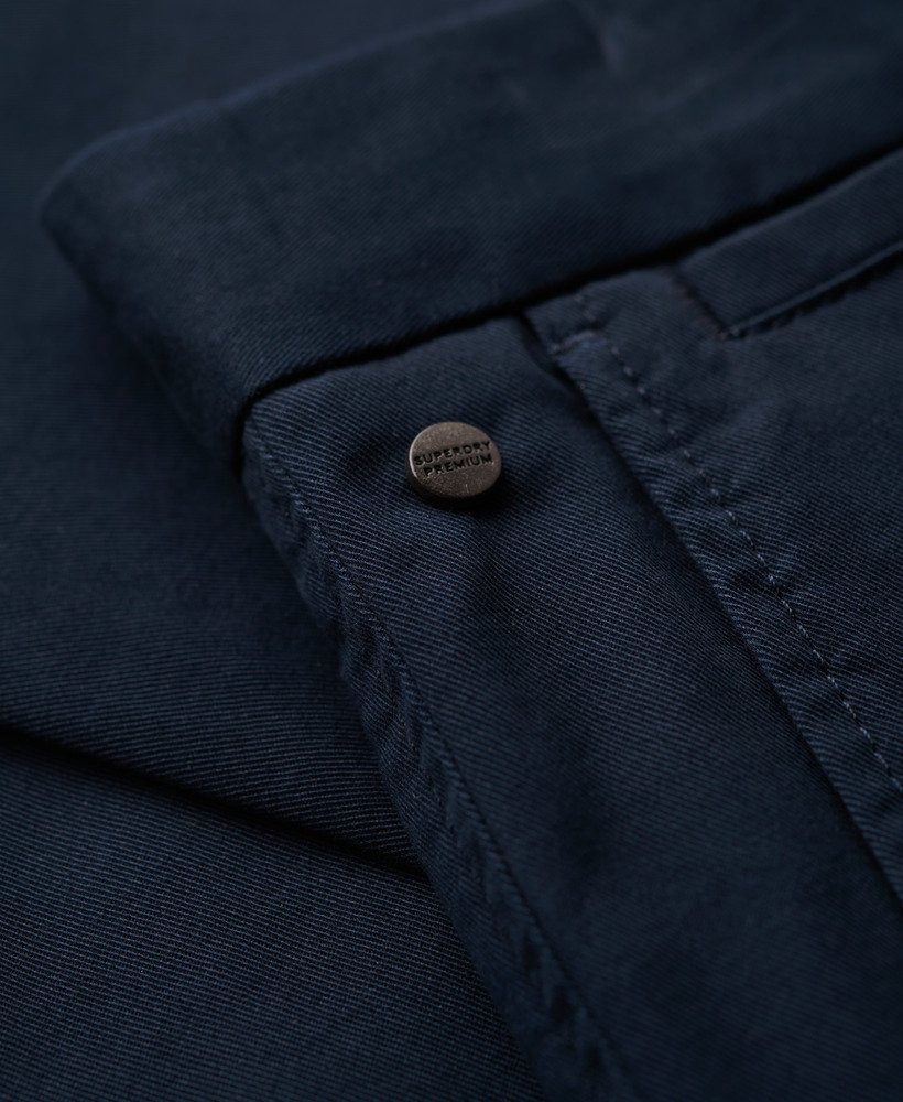 slim fit taps toelopende stretch chino broek in eclipse navy