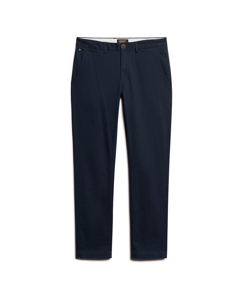 slim fit taps toelopende stretch chino broek in eclipse navy