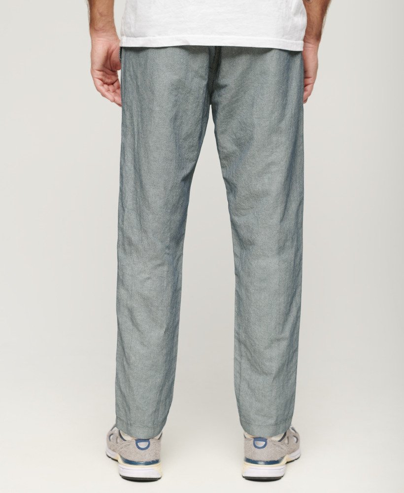 linnen broek met trekkoord in marineblauwe strepen