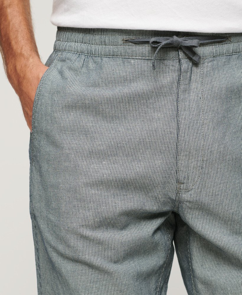 linnen broek met trekkoord in marineblauwe strepen