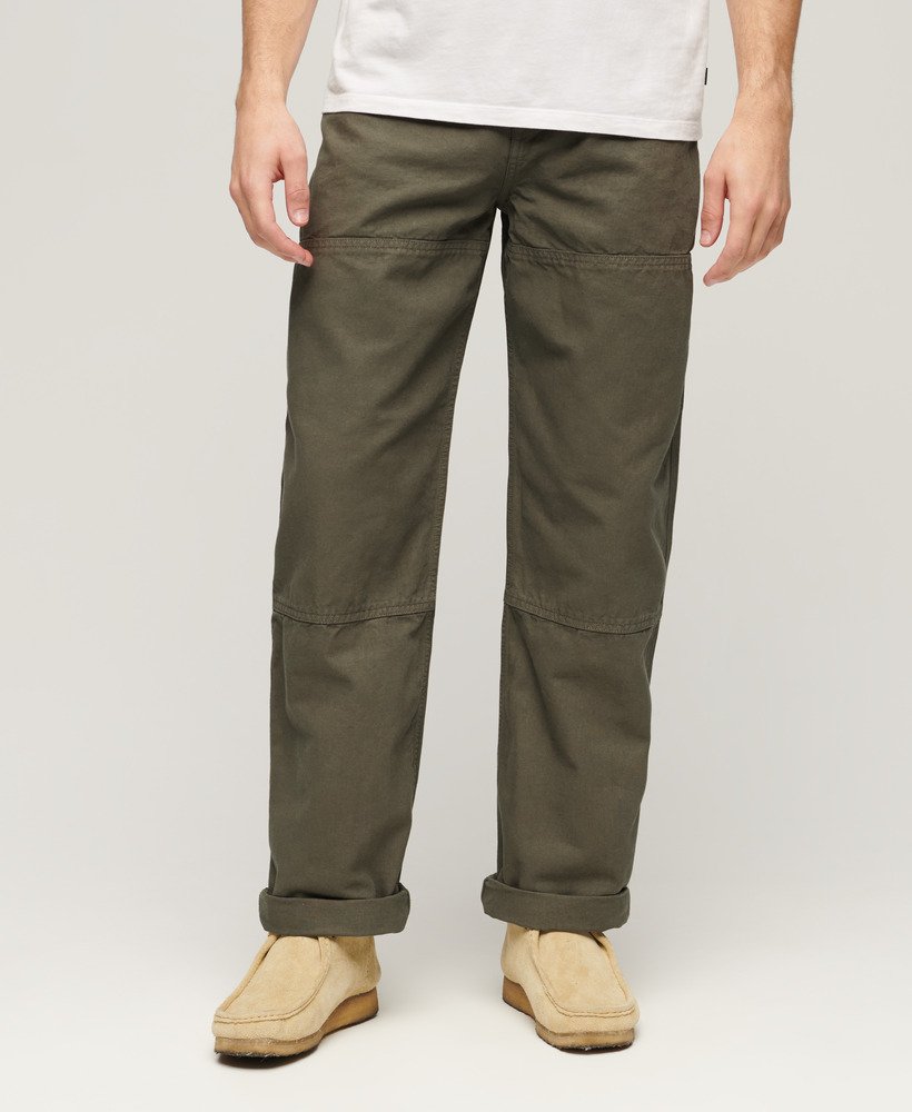 vintage timmermansbroek in dof bruin.