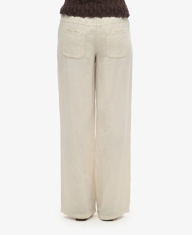linnen broek met lage taille in licht steenbeige