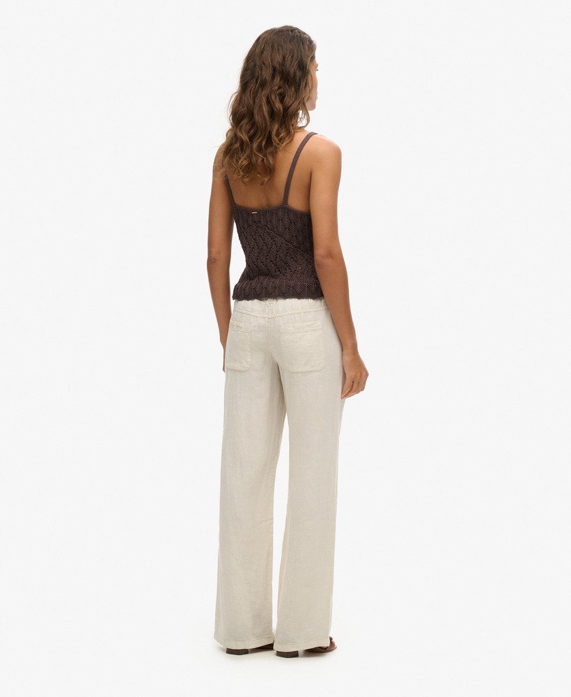 linnen broek met lage taille in licht steenbeige
