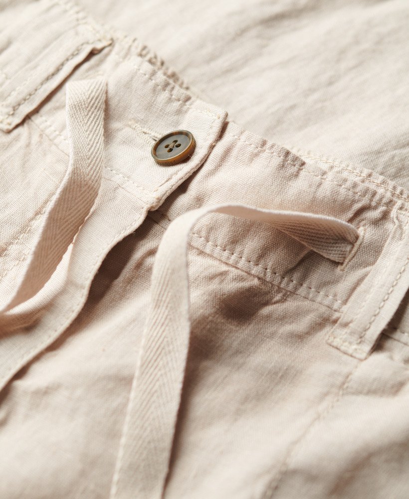 linnen broek met lage taille in licht steenbeige