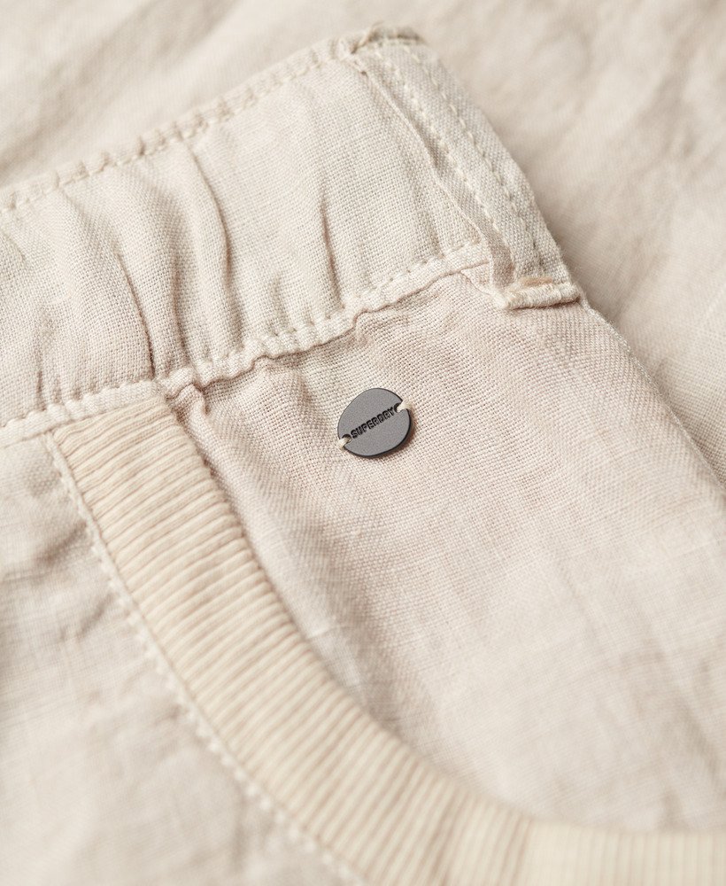 linnen broek met lage taille in licht steenbeige