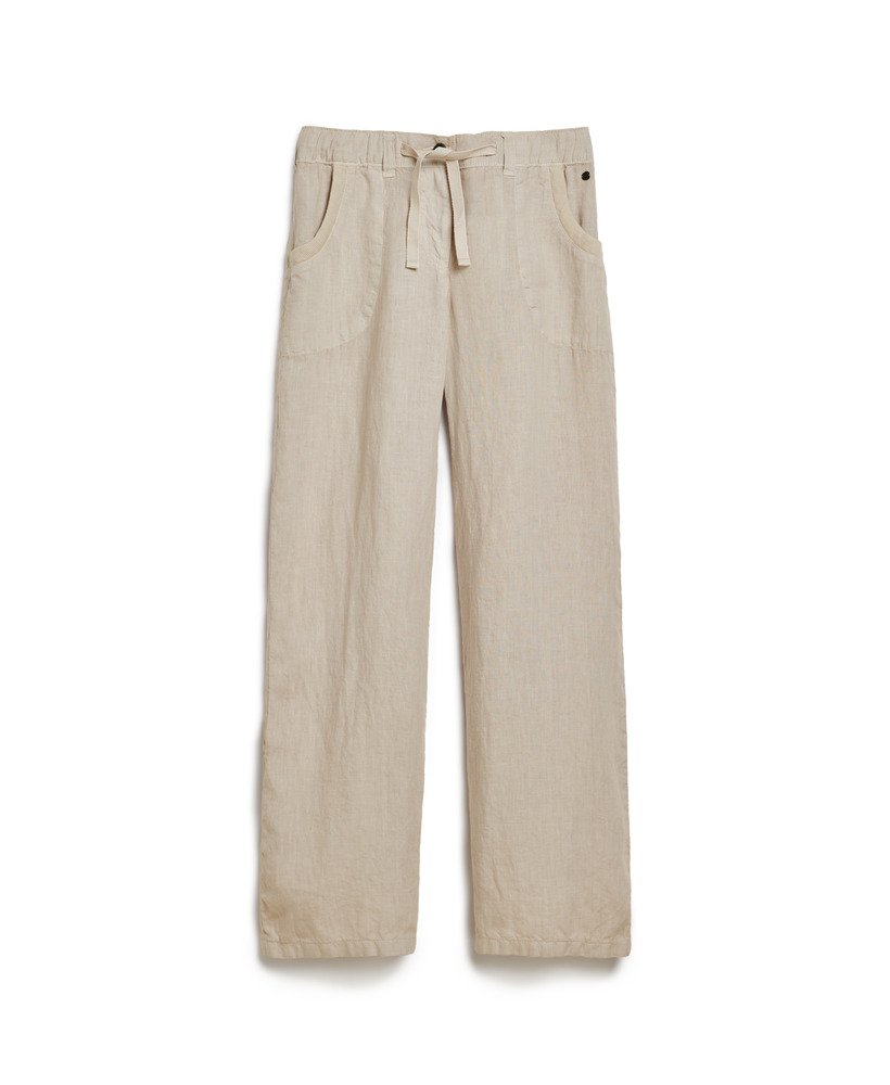 linnen broek met lage taille in licht steenbeige