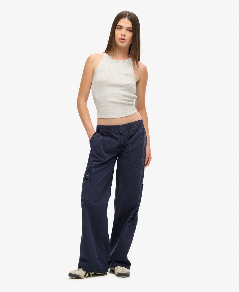 geborduurde cargobroek met lage taille in lauren navy
