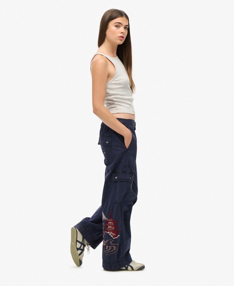 geborduurde cargobroek met lage taille in lauren navy