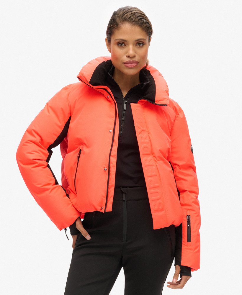 ski slalom puffer jacket in volcanic coral