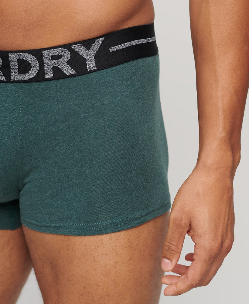 biologische katoenen boxershorts driepack in donker indigoblauw gemêleerdbuckgroen gemêleerdhikerood gemêleerd
